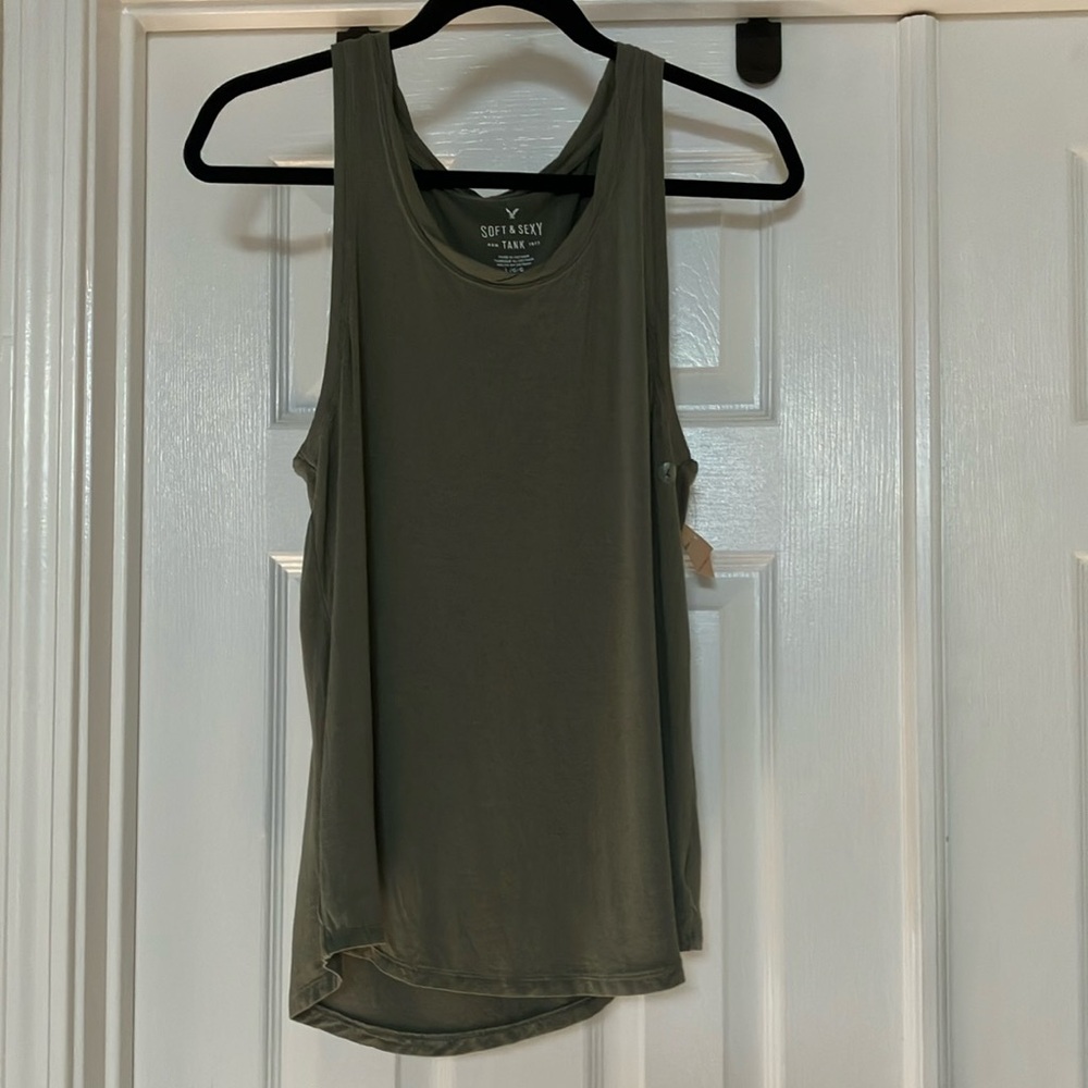 American Eagle Outfitters Green Asymmetrical Sleeveless Tank Top